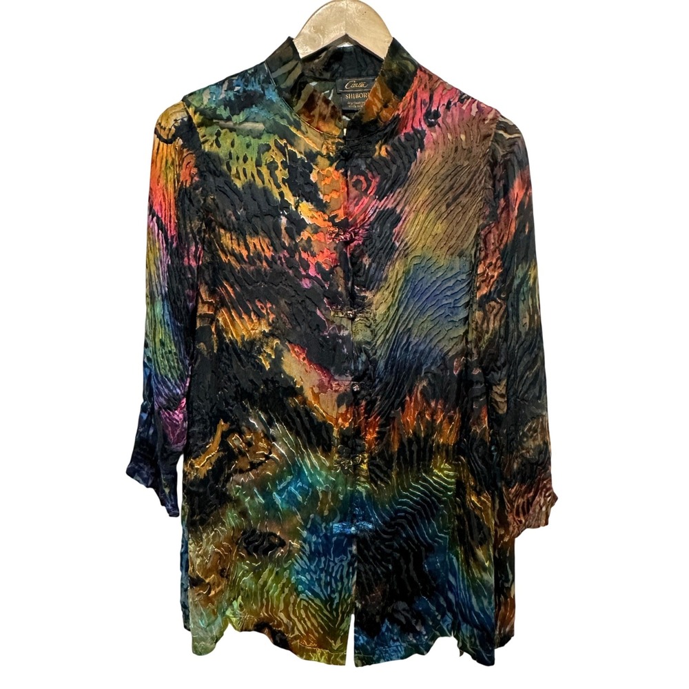 Carter Smith Shibori Silk Velvet Burnout Tunic Womens L Multi Color Art To Wear